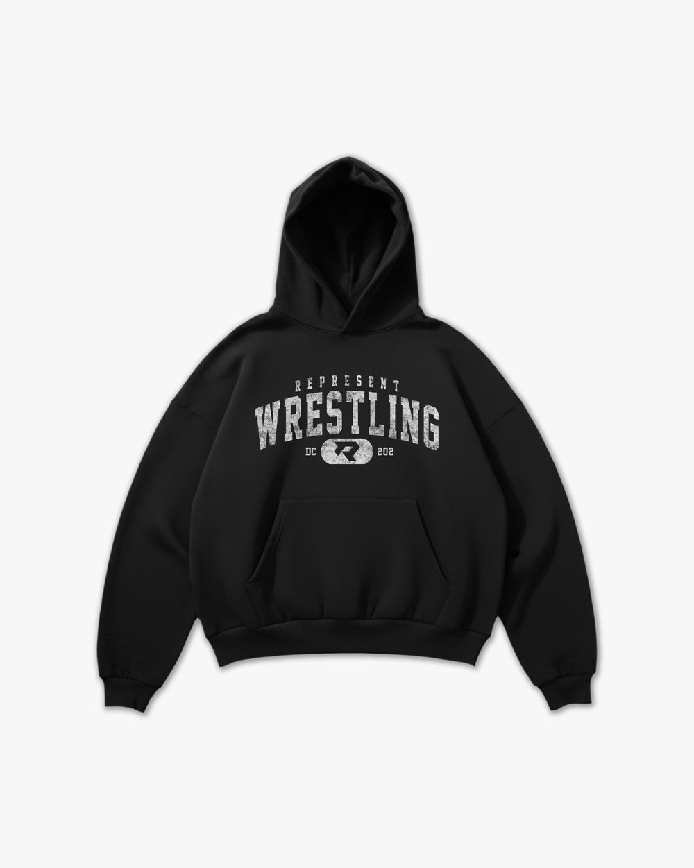 (202) Vintage Varsity Wrestling Elite Hoodie in Black/Faded White - Represent Wrestling
