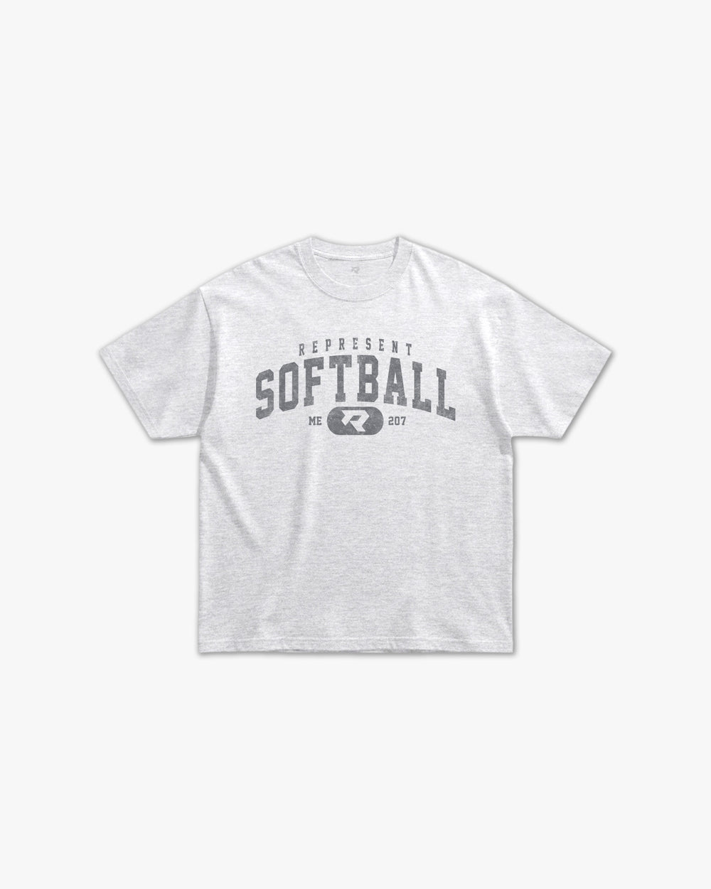 (207) Vintage Varsity Softball Elite Tee in Ash/Faded Storm - Represent Softball