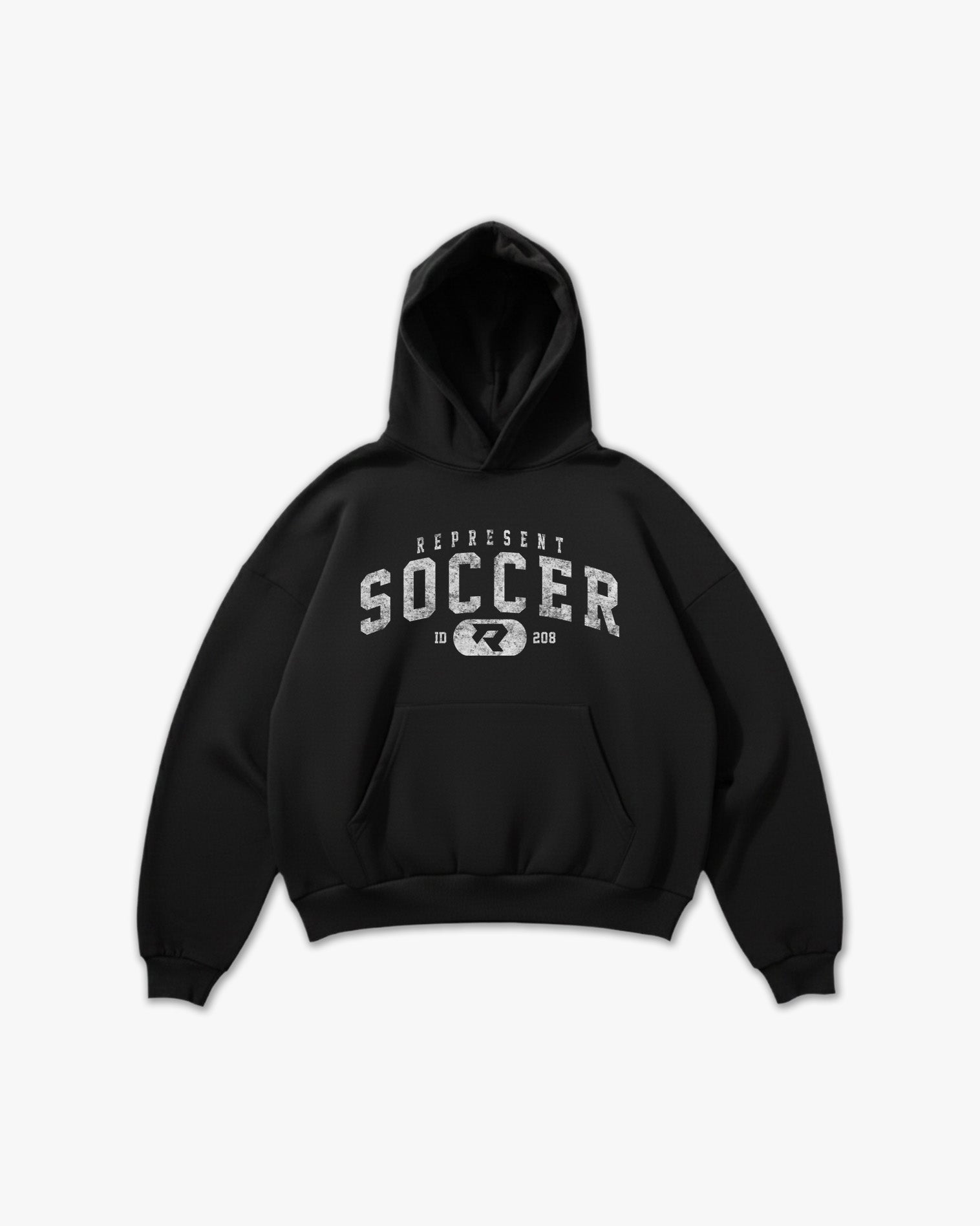 (208) Vintage Varsity Soccer Elite Hoodie in Black/Faded White - Represent Soccer