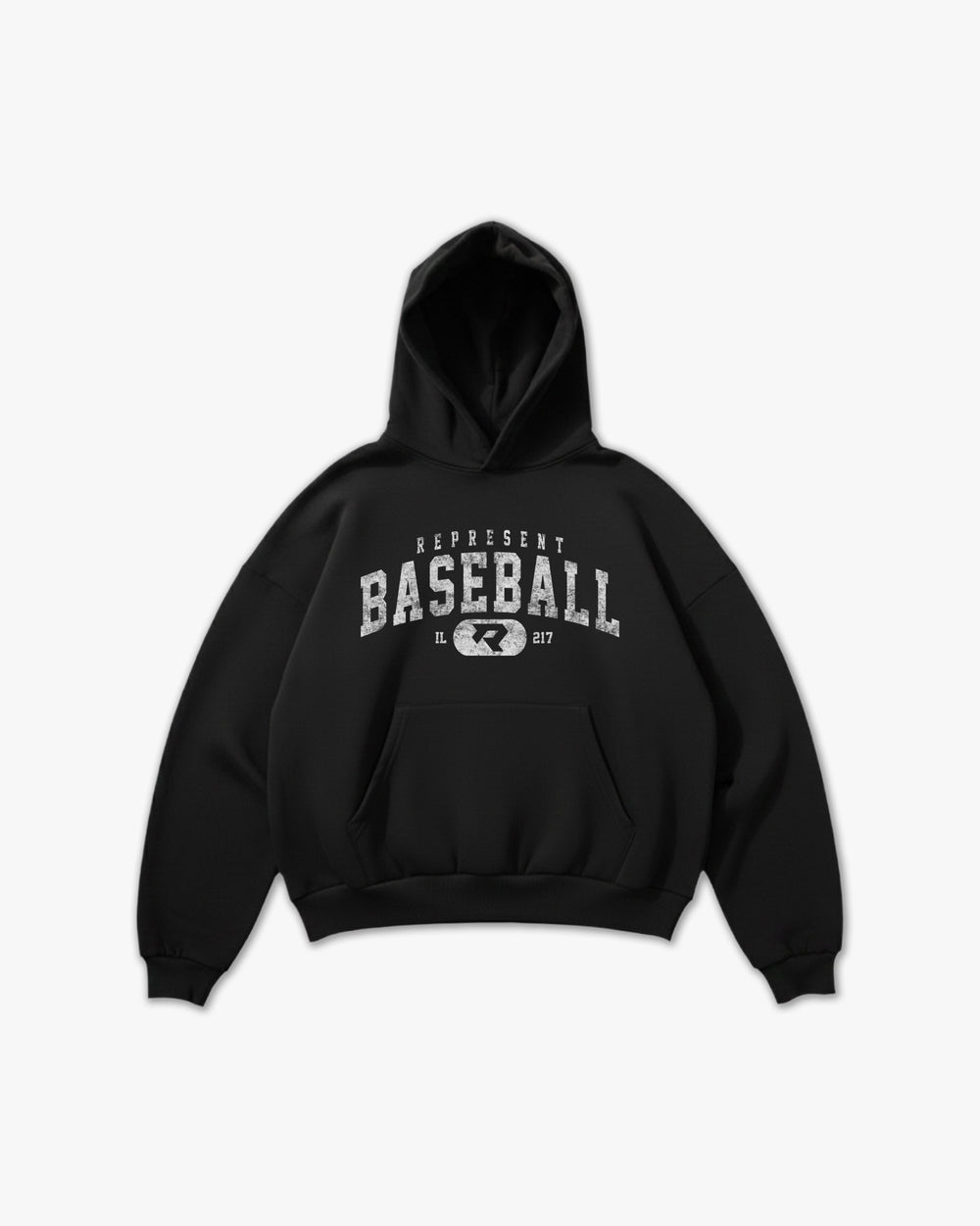 (217) Vintage Varsity Baseball Elite Hoodie in Black/Faded White - Represent Baseball