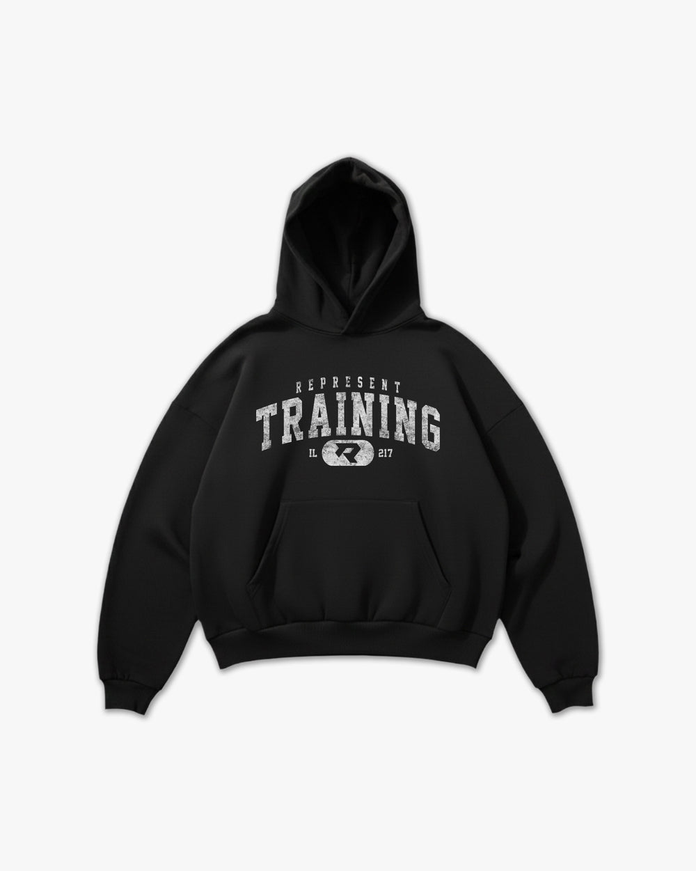 (217) Vintage Varsity Training Elite Hoodie in Black/Faded White - Represent Training