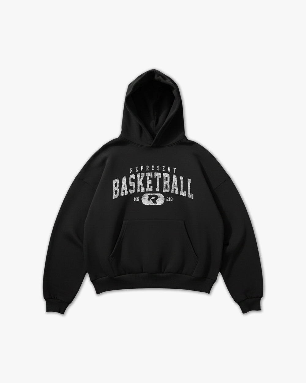 (218) Vintage Varsity Basketball Elite Hoodie in Black/Faded White - Represent Basketball