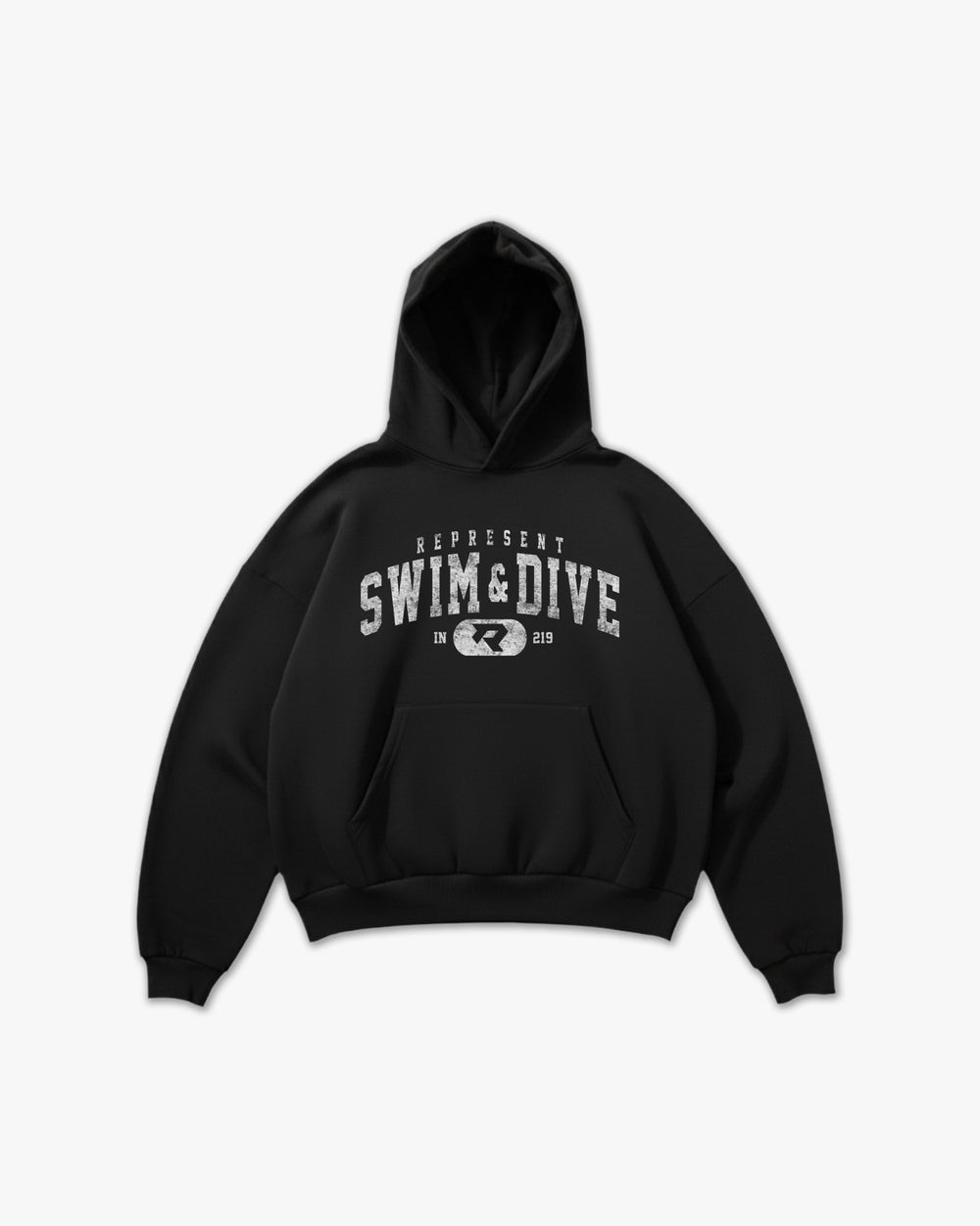 (219) Vintage Varsity Swim & Dive Elite Hoodie in Black/Faded White - Represent Swim & Dive