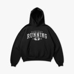(225) Vintage Varsity Running Elite Hoodie in Black/Faded White - Represent Running
