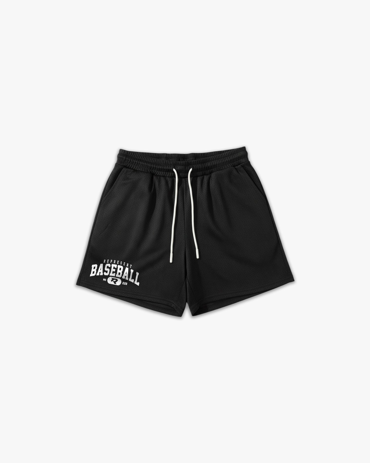 (228) Varsity Baseball 6" Pro-Mesh Short in Black/White - Represent Baseball