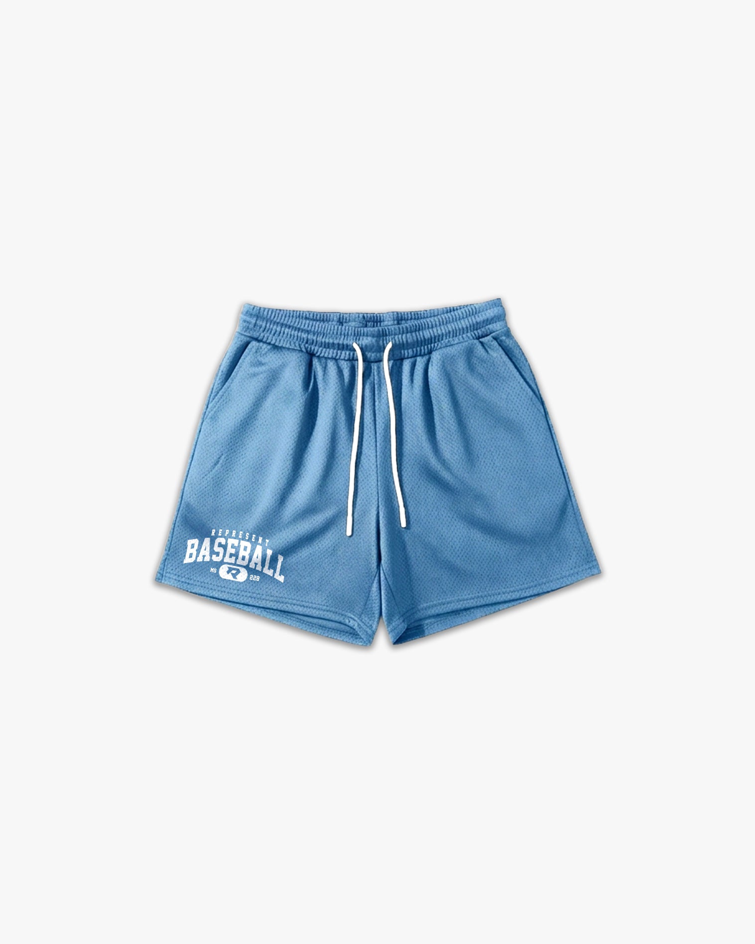 (228) Varsity Baseball 6" Pro-Mesh Short in Light Blue/White - Represent Baseball