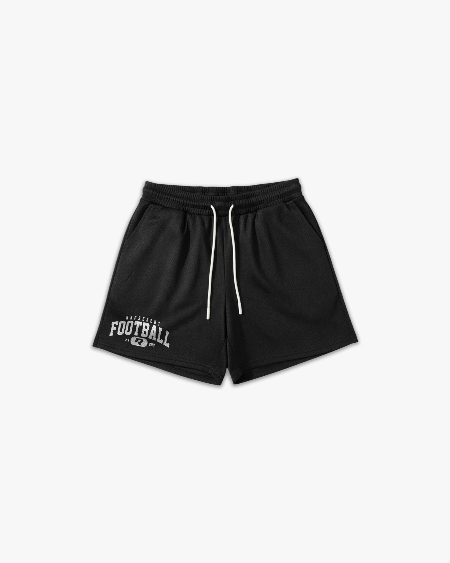 (228) Varsity Football 6" Pro-Mesh Short in Black/White - Represent Football