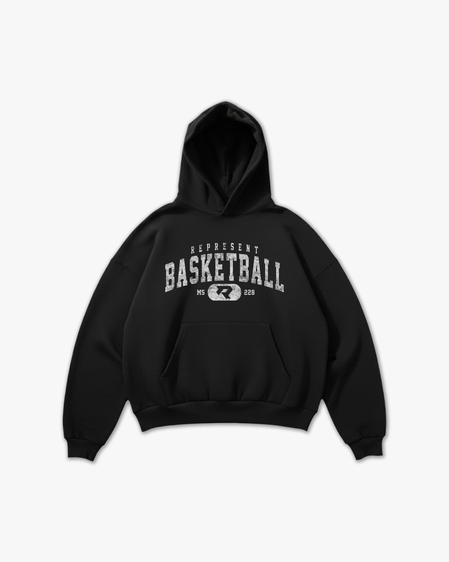 (228) Vintage Varsity Basketball Elite Hoodie in Black/Faded White - Represent Basketball