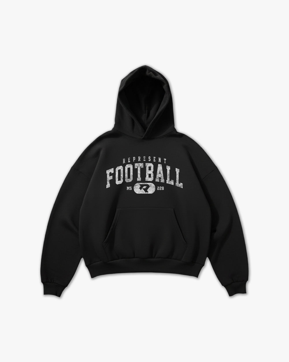 (228) Vintage Varsity Football Elite Hoodie in Black/Faded White - Represent Football