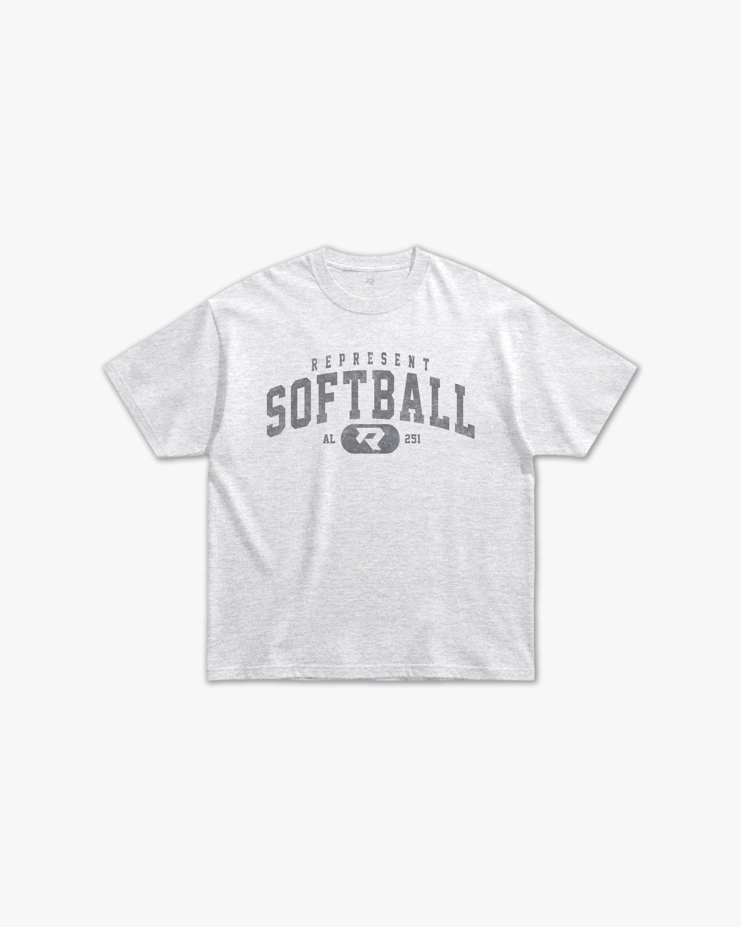 (251) Vintage Varsity Softball Elite Tee in Ash/Faded Storm - Represent Softball