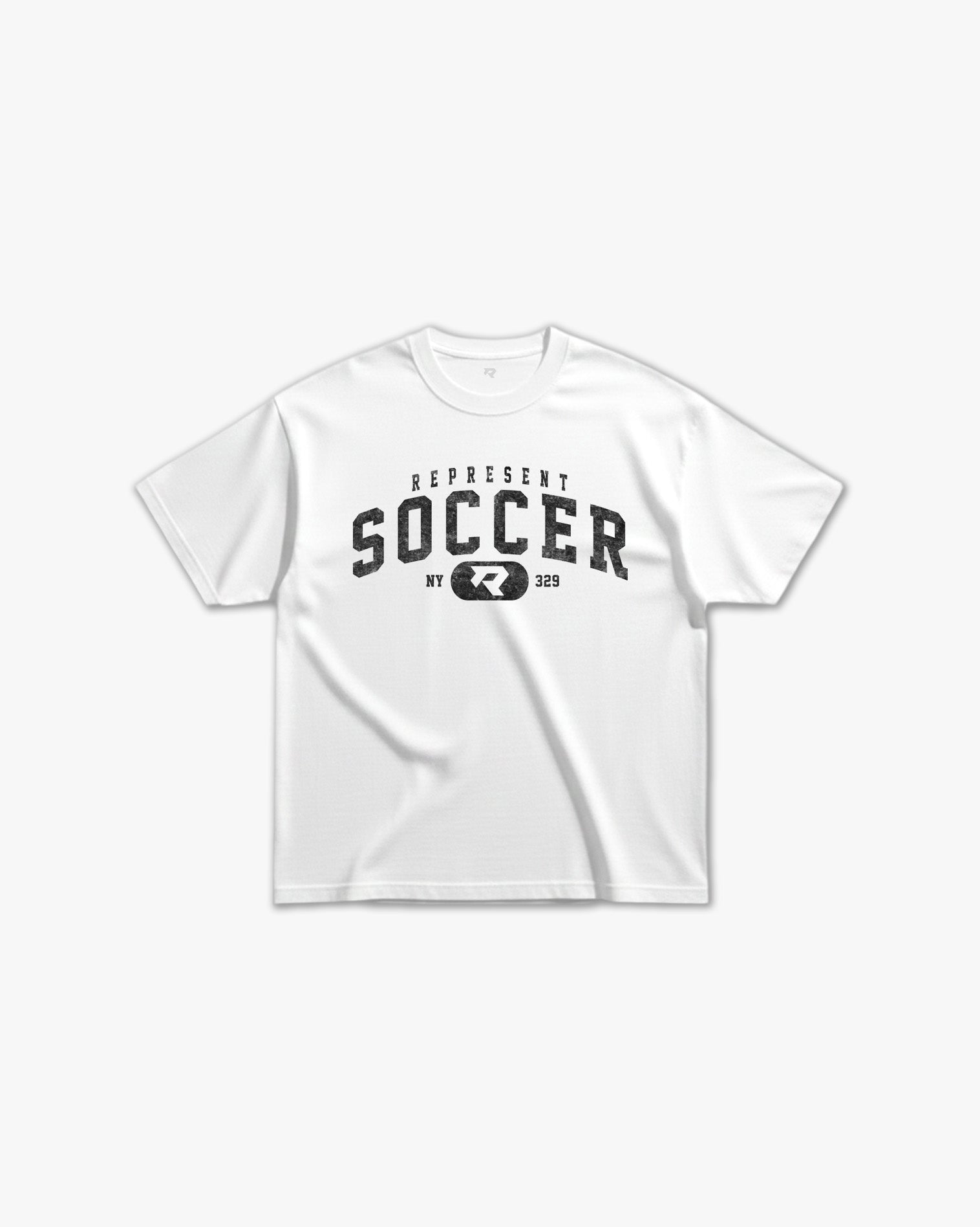 (329) Vintage Varsity Soccer Elite Tee in White/Faded Black - Represent Soccer