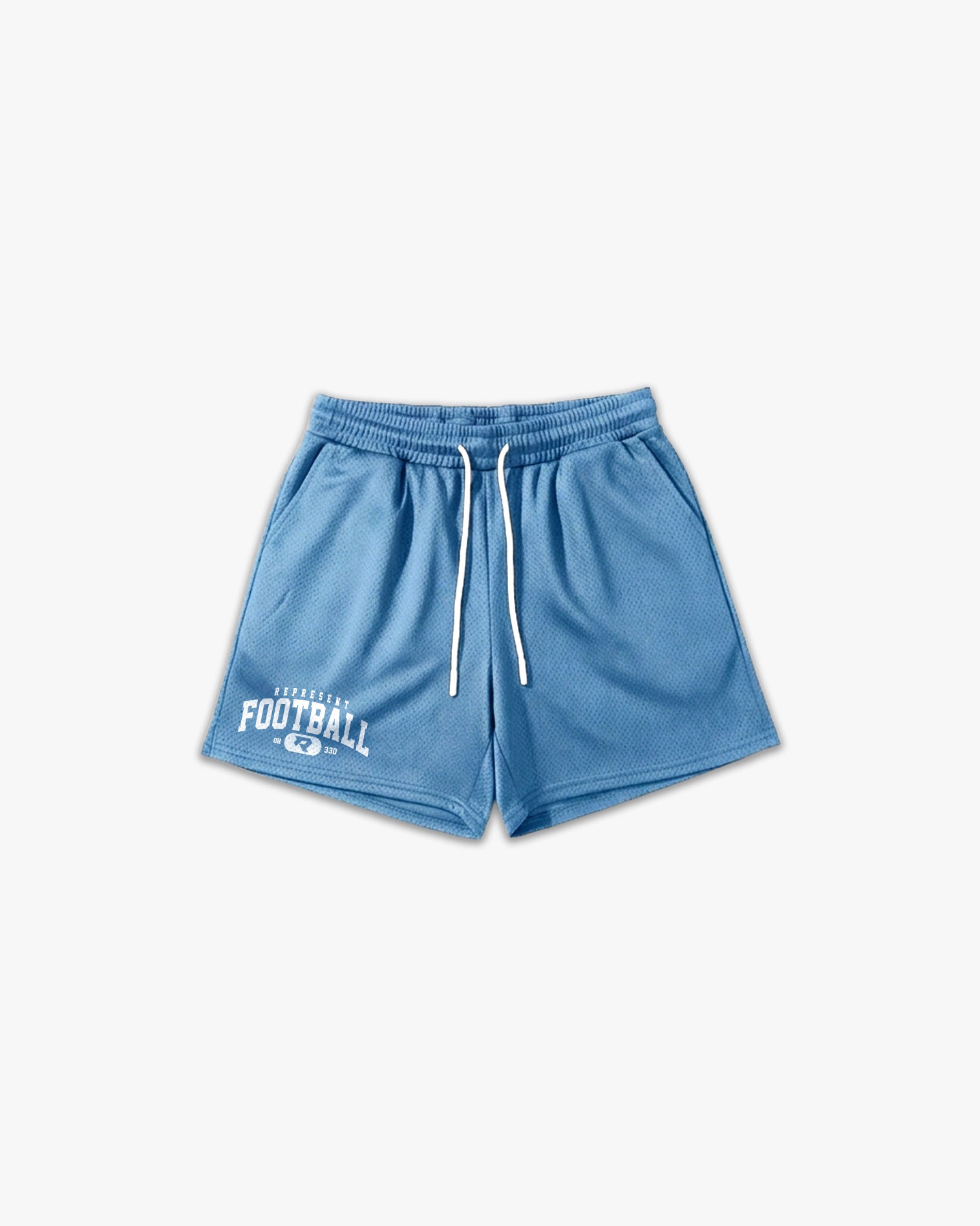 (330) Varsity Football 6" Pro-Mesh Short in Light Blue/White - Represent Football
