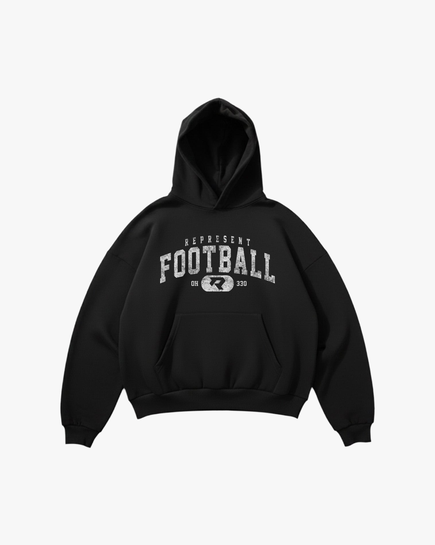 (330) Vintage Varsity Football Elite Hoodie in Black/Faded White - Represent Football