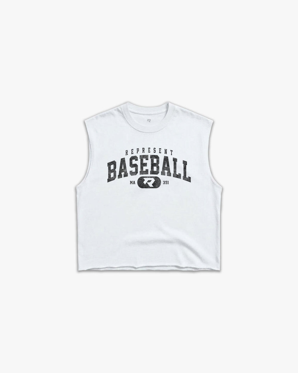 (351) Varsity Baseball Raw Gym Cutoff in White/Vintage Black - Represent Baseball