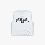 (352) Varsity Baseball Raw Gym Cutoff in White/Vintage Black - Represent Baseball