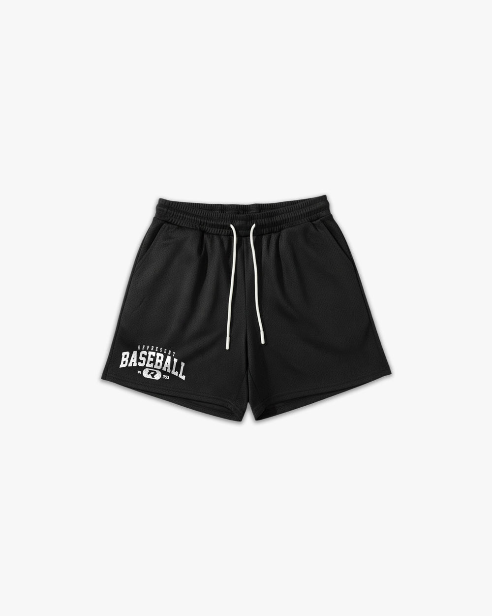 (353) Varsity Baseball 6" Pro-Mesh Short in Black/White - Represent Baseball