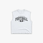 (368) Varsity Football Raw Gym Cutoff in White/Vintage Black - Represent Football