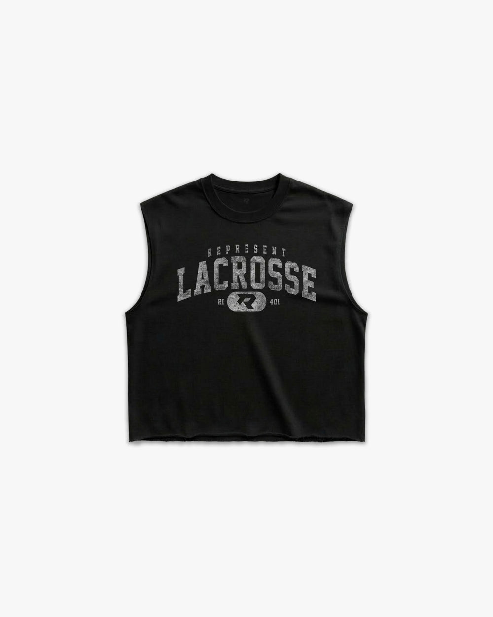 (401) Varsity Lacrosse Raw Gym Cutoff in Black/Vintage White - Represent Lacrosse