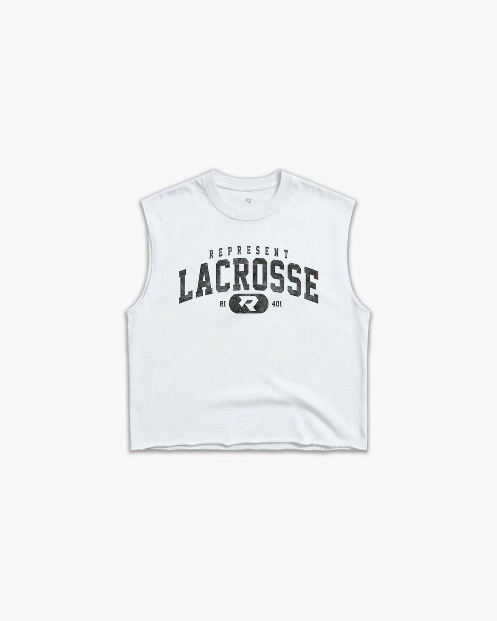 (401) Varsity Lacrosse Raw Gym Cutoff in White/Vintage Black - Represent Lacrosse
