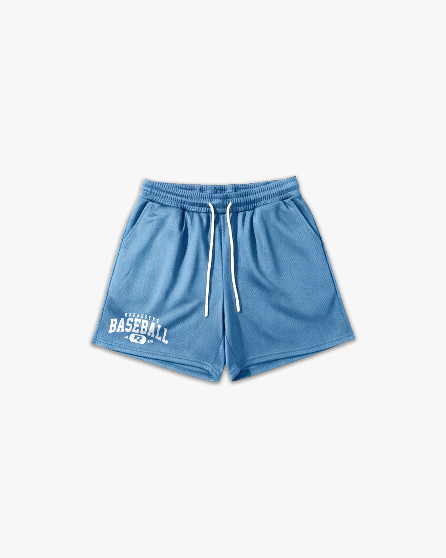 (419) Varsity Baseball 6" Pro-Mesh Short in Light Blue/White - Represent Baseball