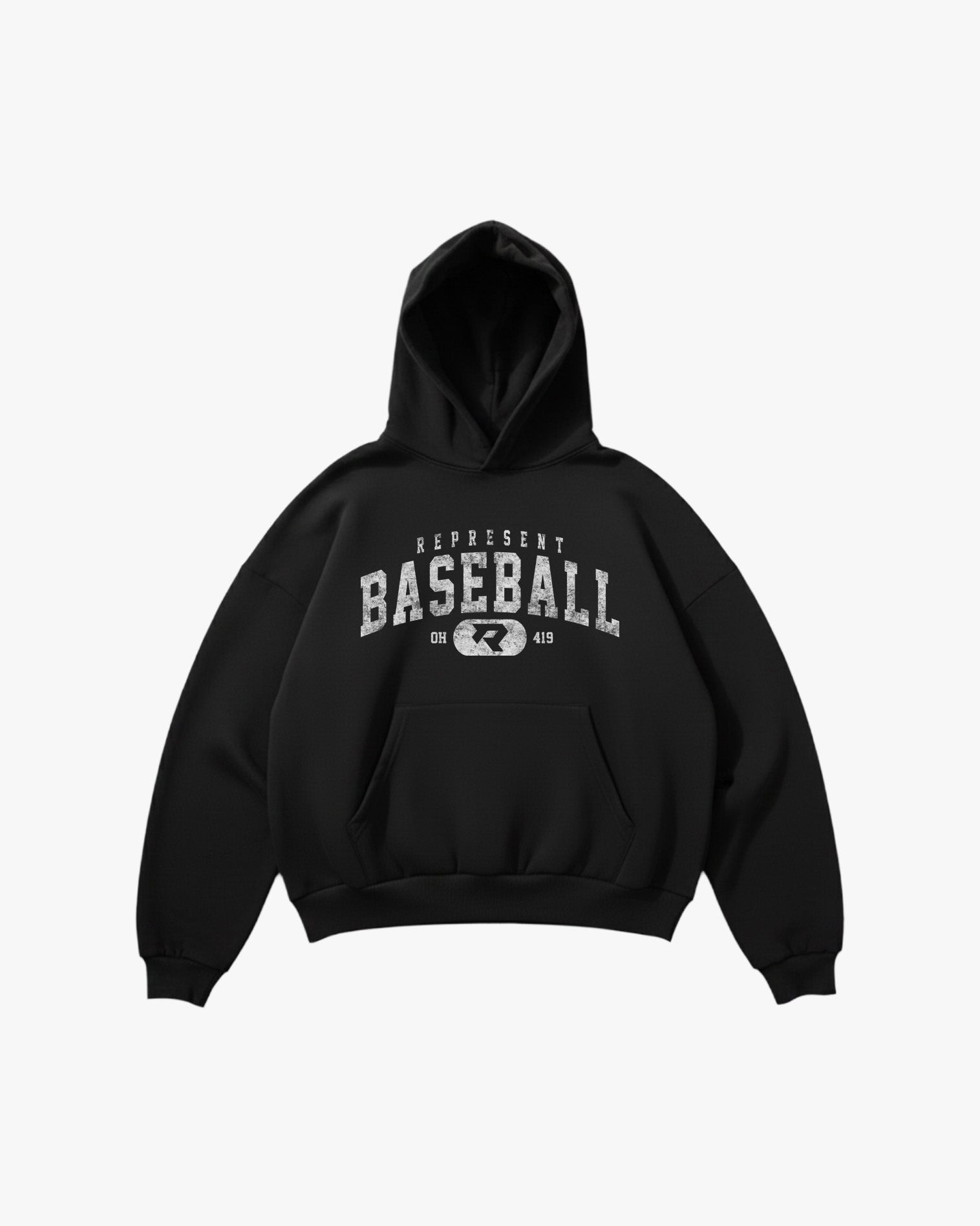 (419) Vintage Varsity Baseball Elite Hoodie in Black/Faded White - Represent Baseball