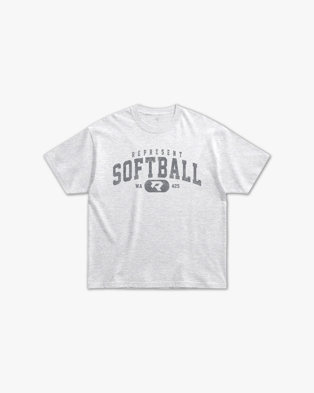 (425) Vintage Varsity Softball Elite Tee in Ash/Faded Storm - Represent Softball
