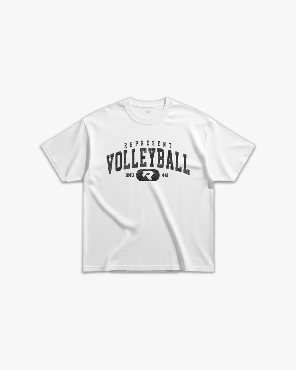 (441) Vintage Varsity Volleyball Elite Tee in White/Faded Black - Represent Volleyball