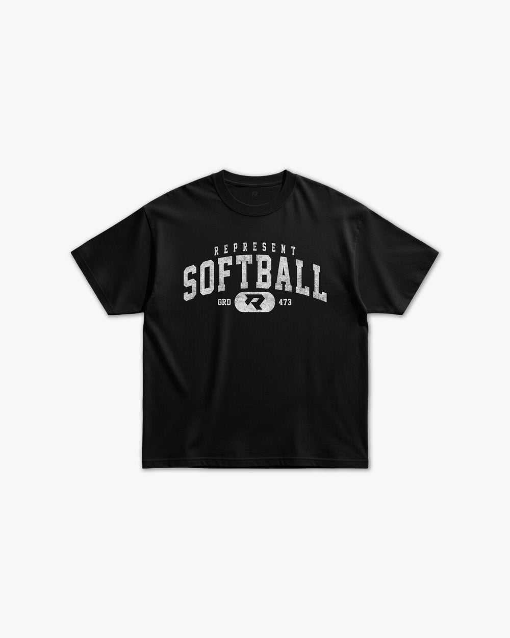 (473) Vintage Varsity Softball Elite Tee in Black/Faded White - Represent Softball