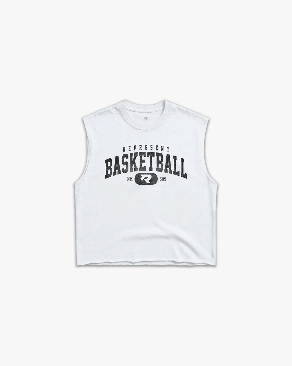(505) Varsity Basketball Raw Gym Cutoff in White/Vintage Black - Represent Basketball