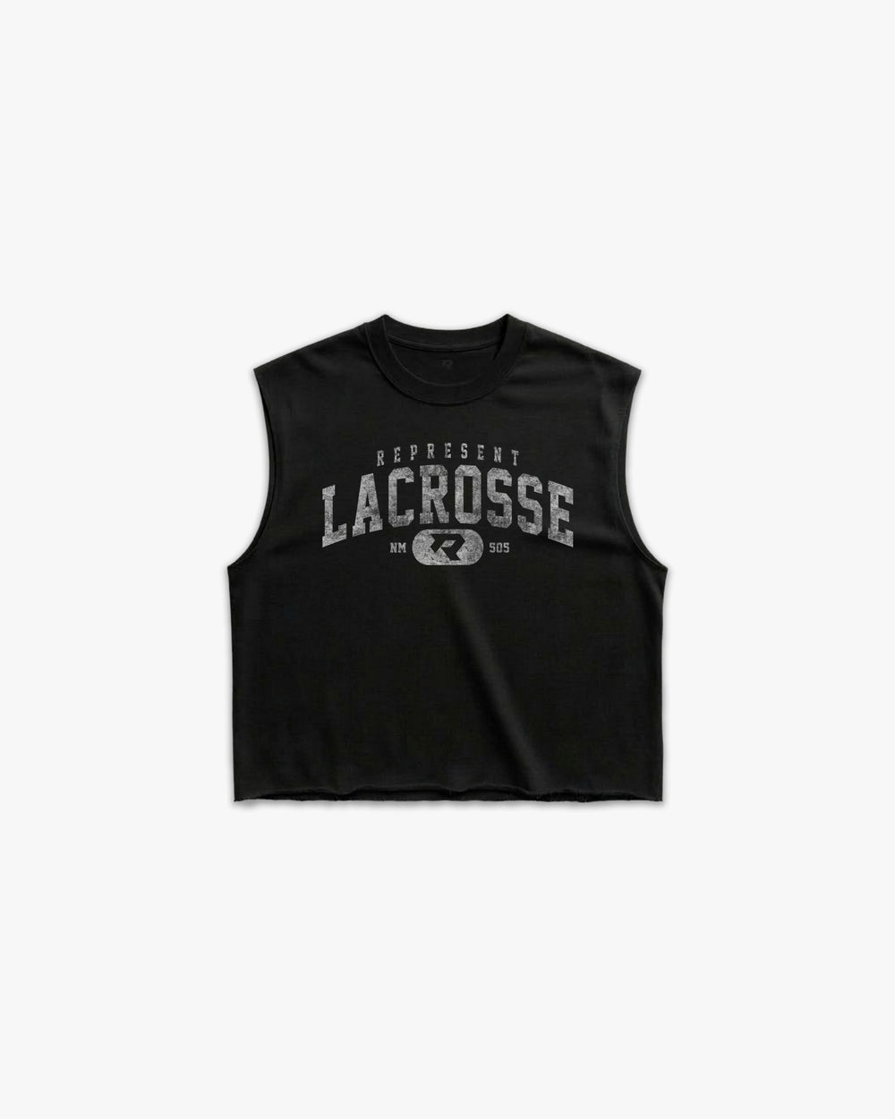 (505) Varsity Lacrosse Raw Gym Cutoff in Black/Vintage White - Represent Lacrosse