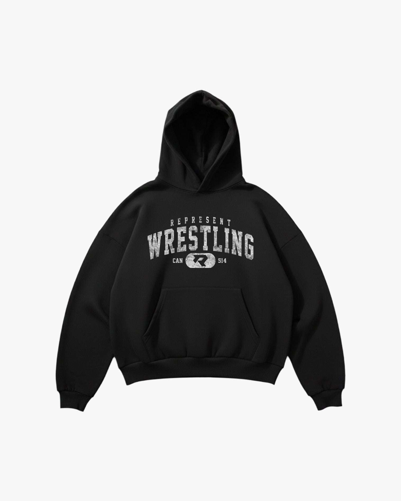 (514) Vintage Varsity Wrestling Elite Hoodie in Black/Faded White - Represent Wrestling