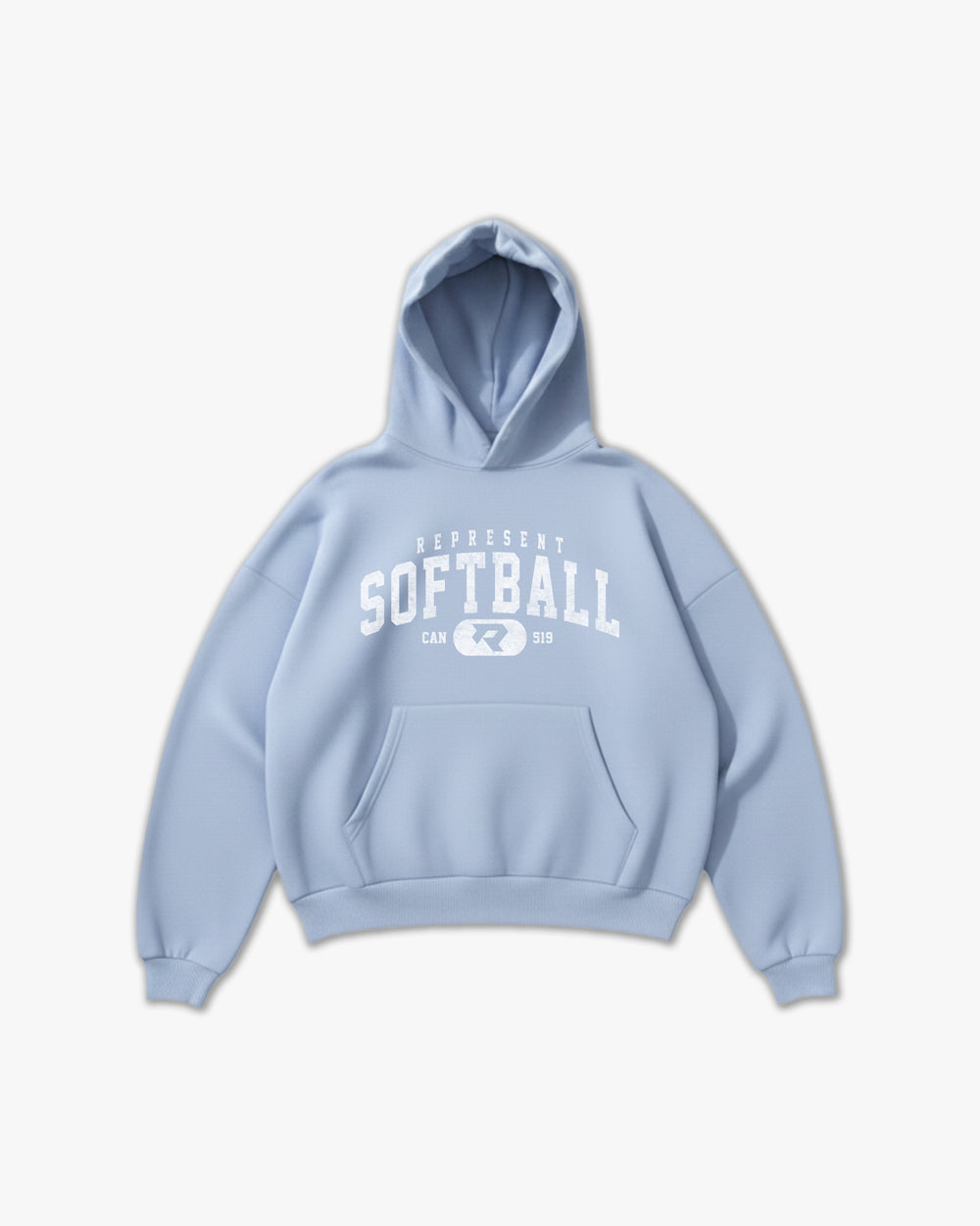 (519) Vintage Varsity Softball Elite Hoodie in Powder/Faded White - Represent Softball