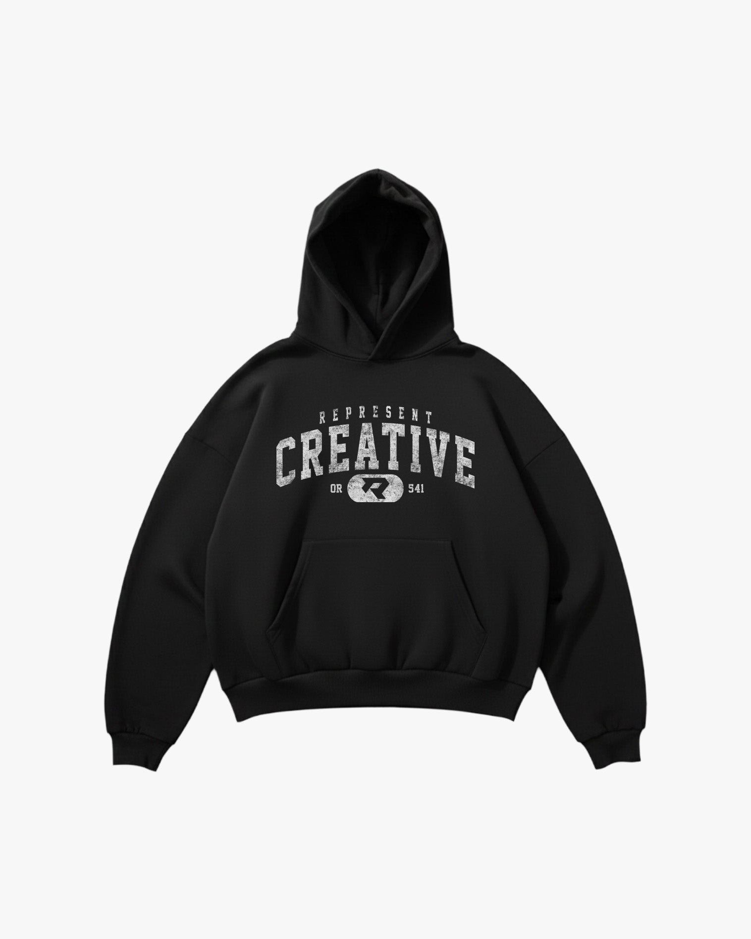 (541) Vintage Varsity Creative Elite Hoodie in Black/Faded White - Represent Creative