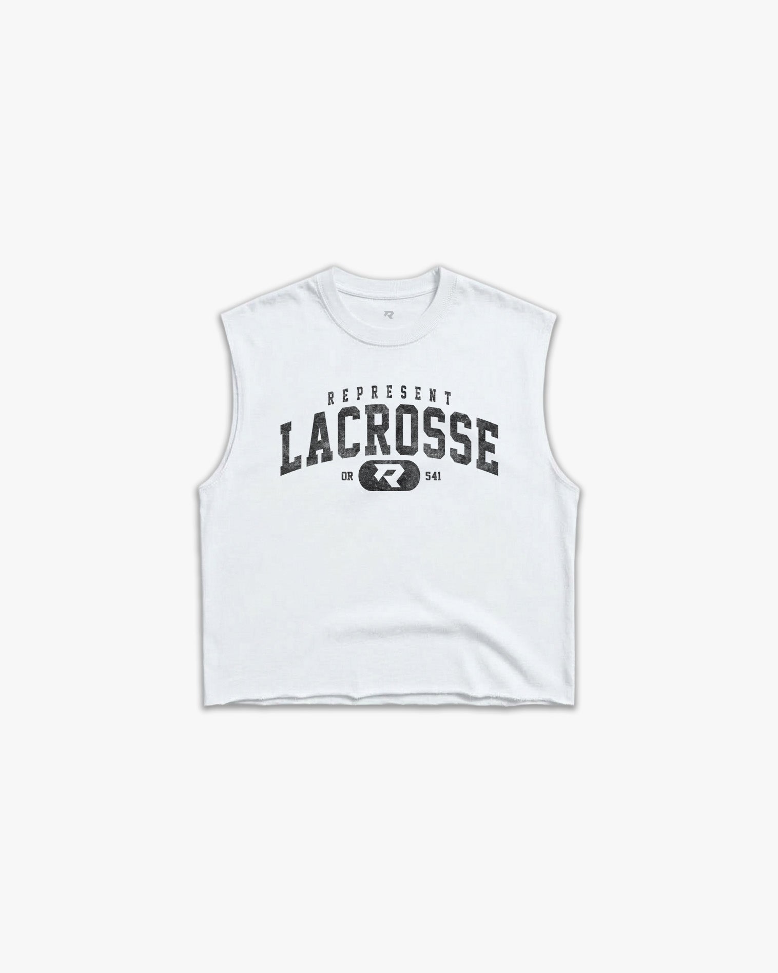 (541) Varsity Lacrosse Raw Gym Cutoff in White/Vintage Black - Represent Lacrosse