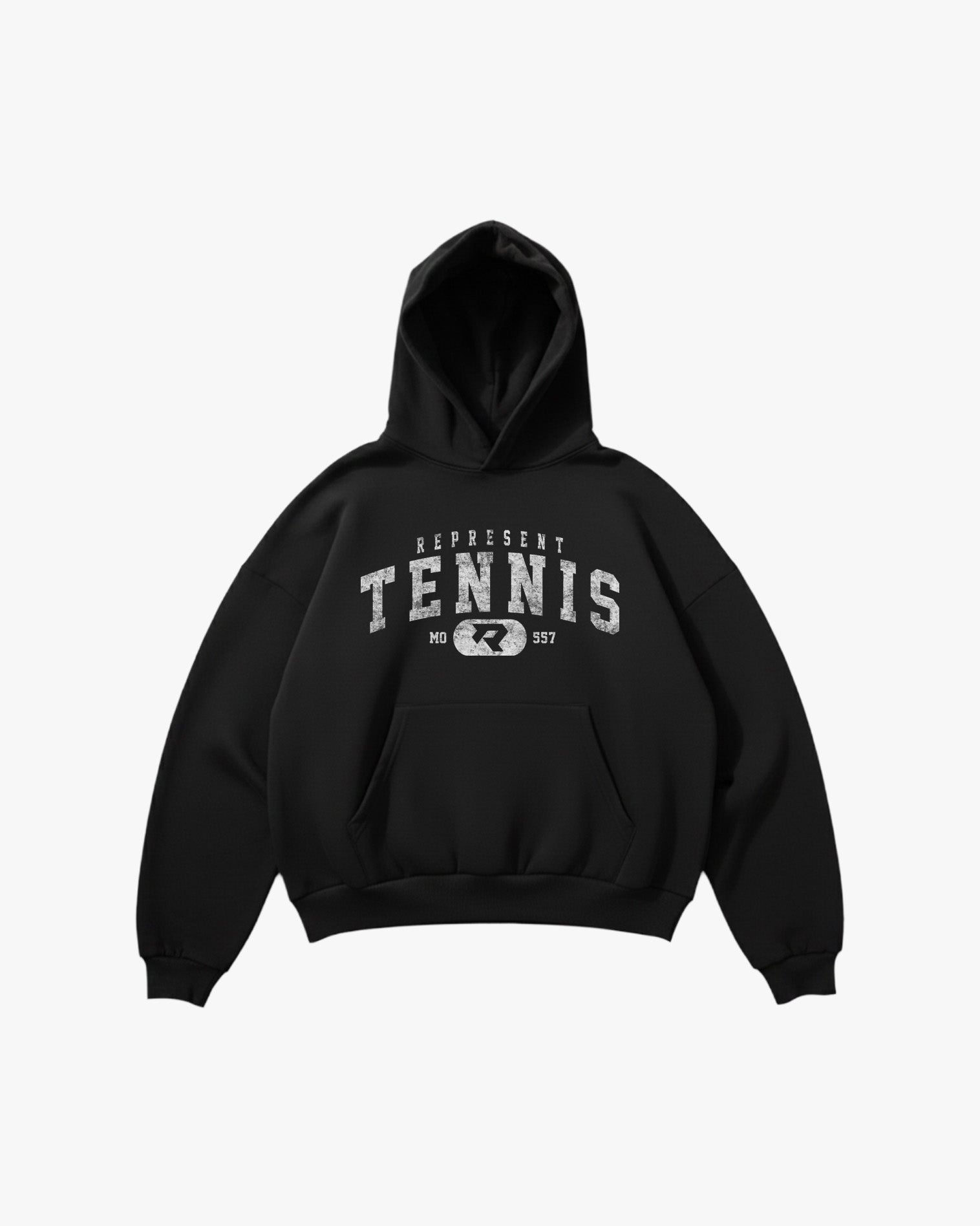 (557) Vintage Varsity Tennis Elite Hoodie in Black/Faded White - Represent Tennis