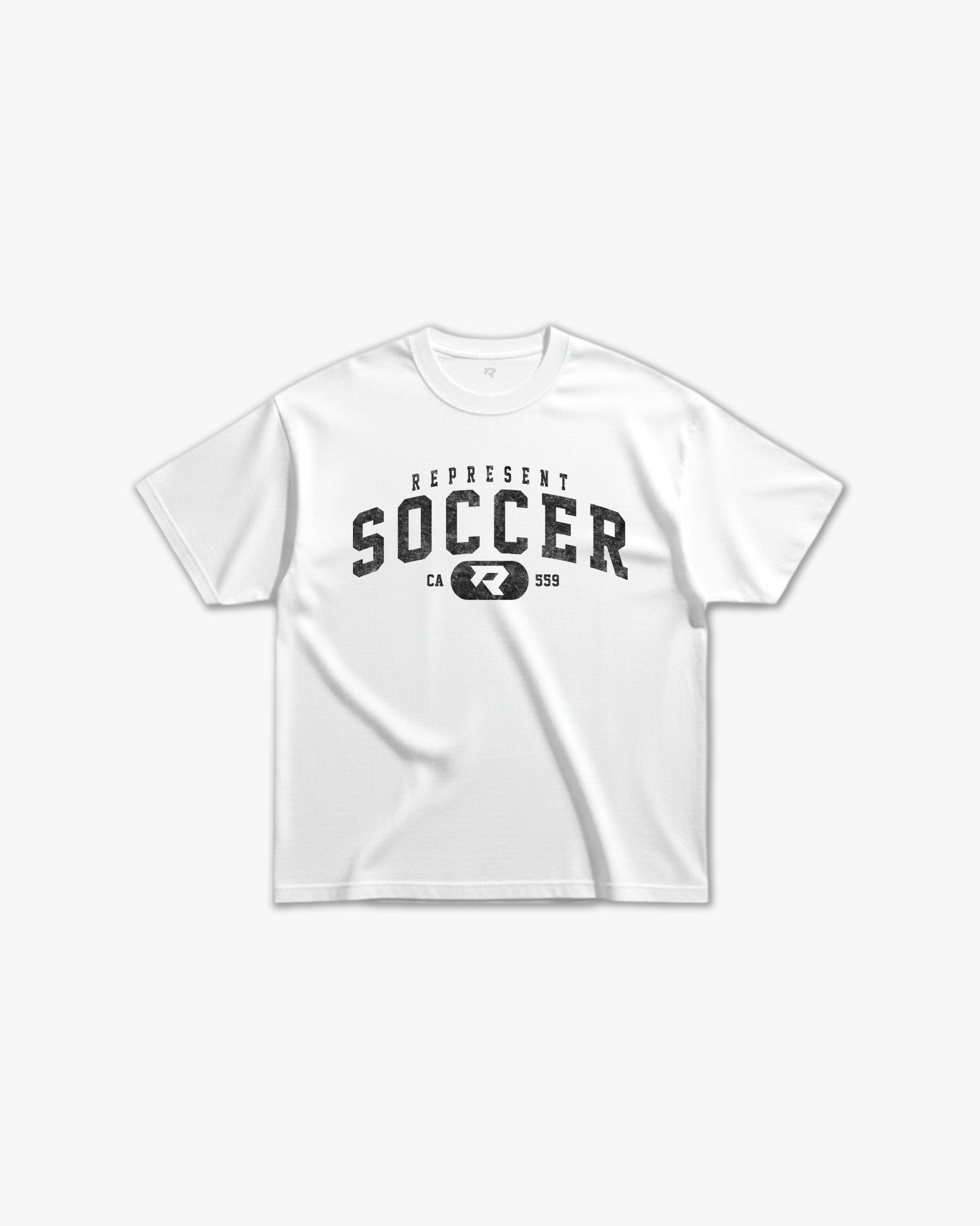 (559) Vintage Varsity Soccer Elite Tee in White/Faded Black - Represent Soccer