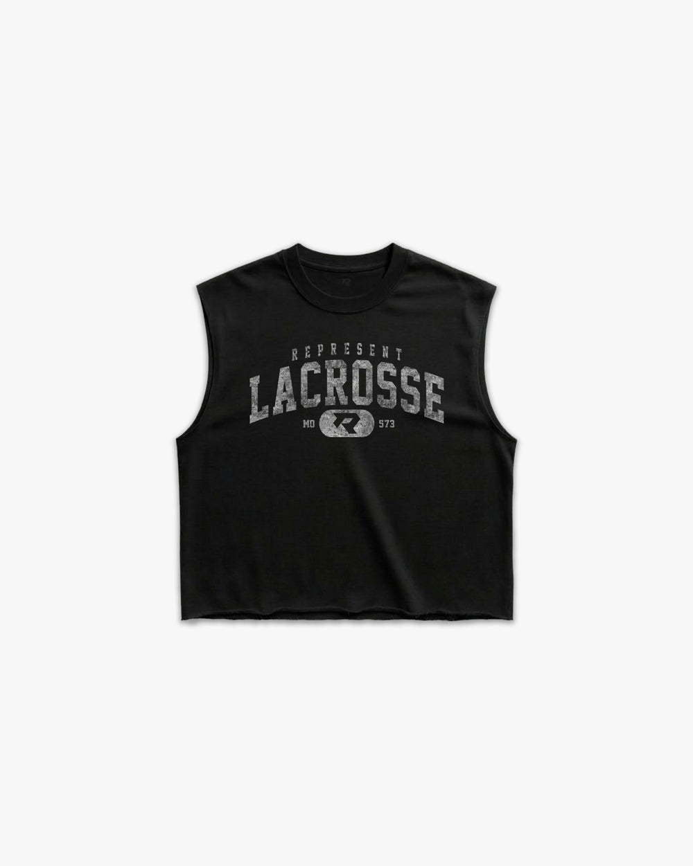 (573) Varsity Lacrosse Raw Gym Cutoff in Black/Vintage White - Represent Lacrosse