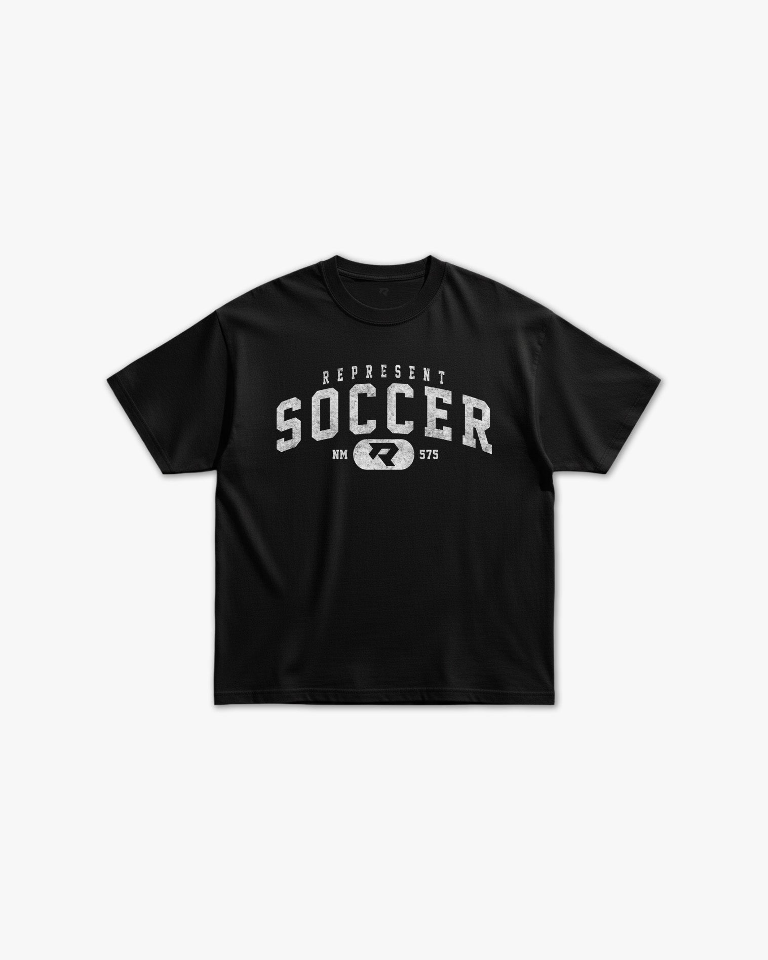 (575) Vintage Varsity Soccer Elite Tee in Black/Faded White - Represent Soccer