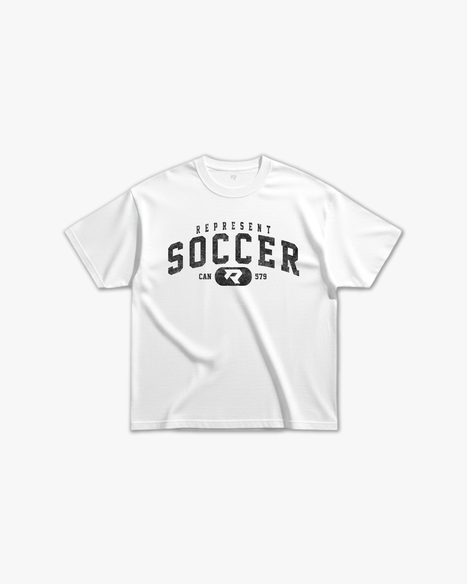 (579) Vintage Varsity Soccer Elite Tee in White/Faded Black - Represent Soccer