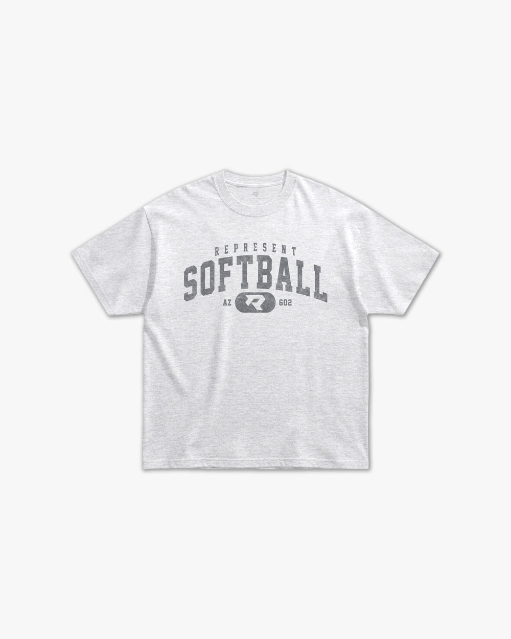 (602) Vintage Varsity Softball Elite Tee in Ash/Faded Storm - Represent Softball
