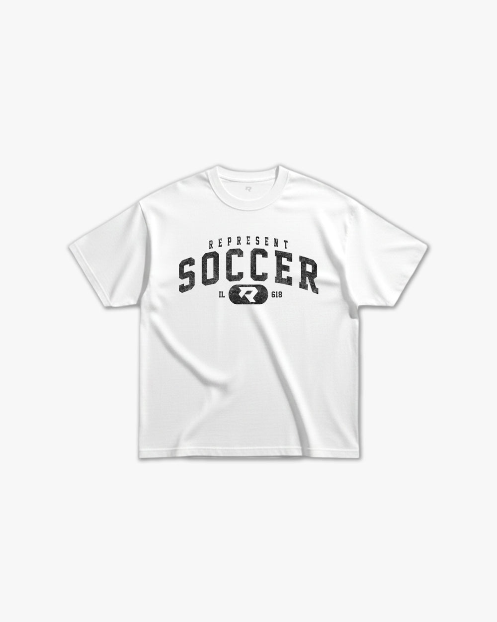 (618) Vintage Varsity Soccer Elite Tee in White/Faded Black - Represent Soccer