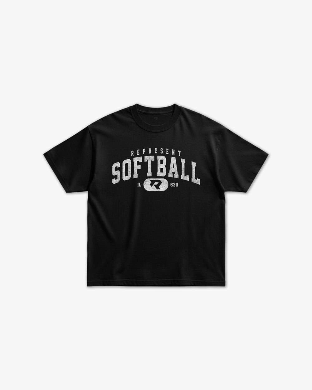 (630) Vintage Varsity Softball Elite Tee in Black/Faded White - Represent Softball