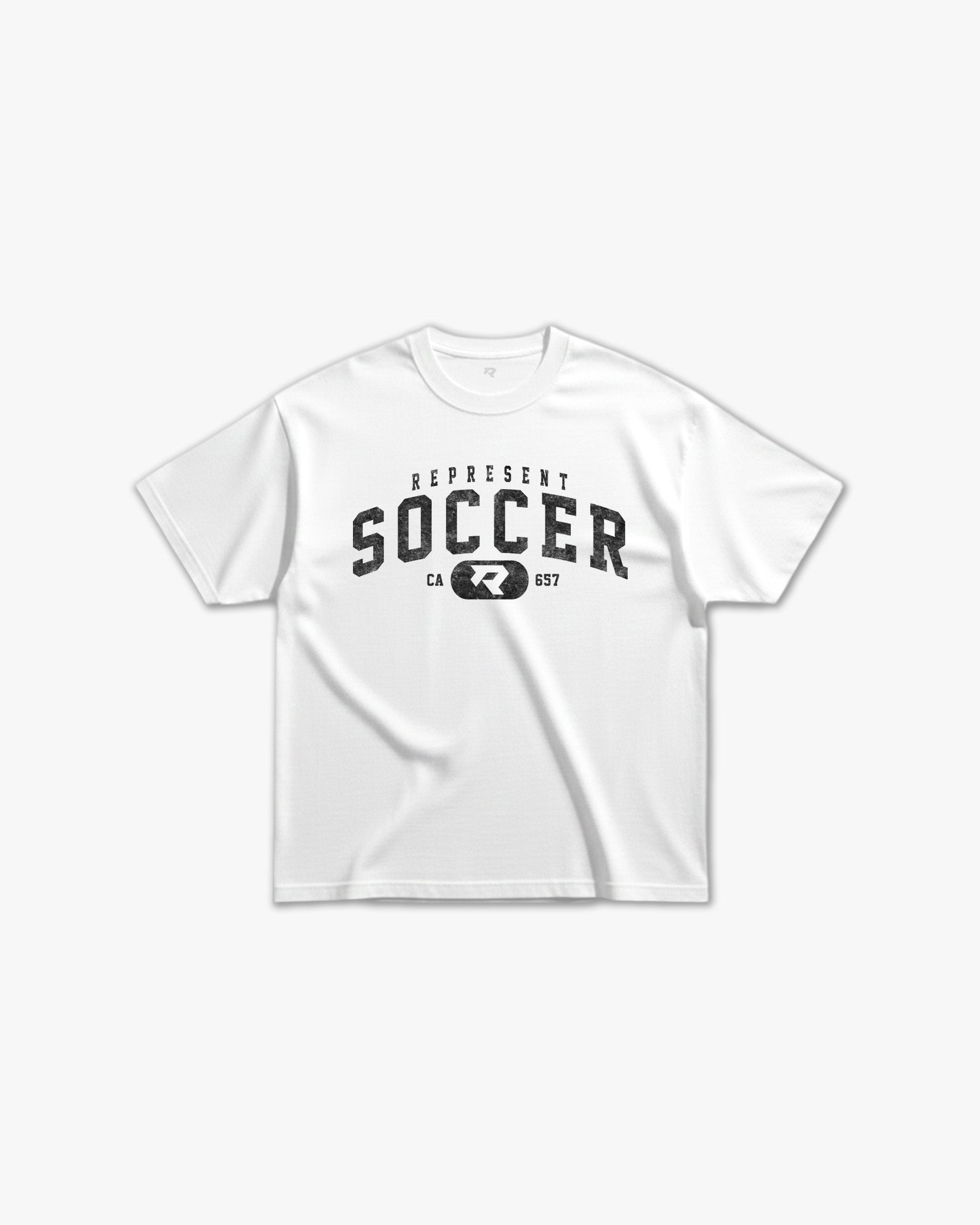 (657) Vintage Varsity Soccer Elite Tee in White/Faded Black - Represent Soccer