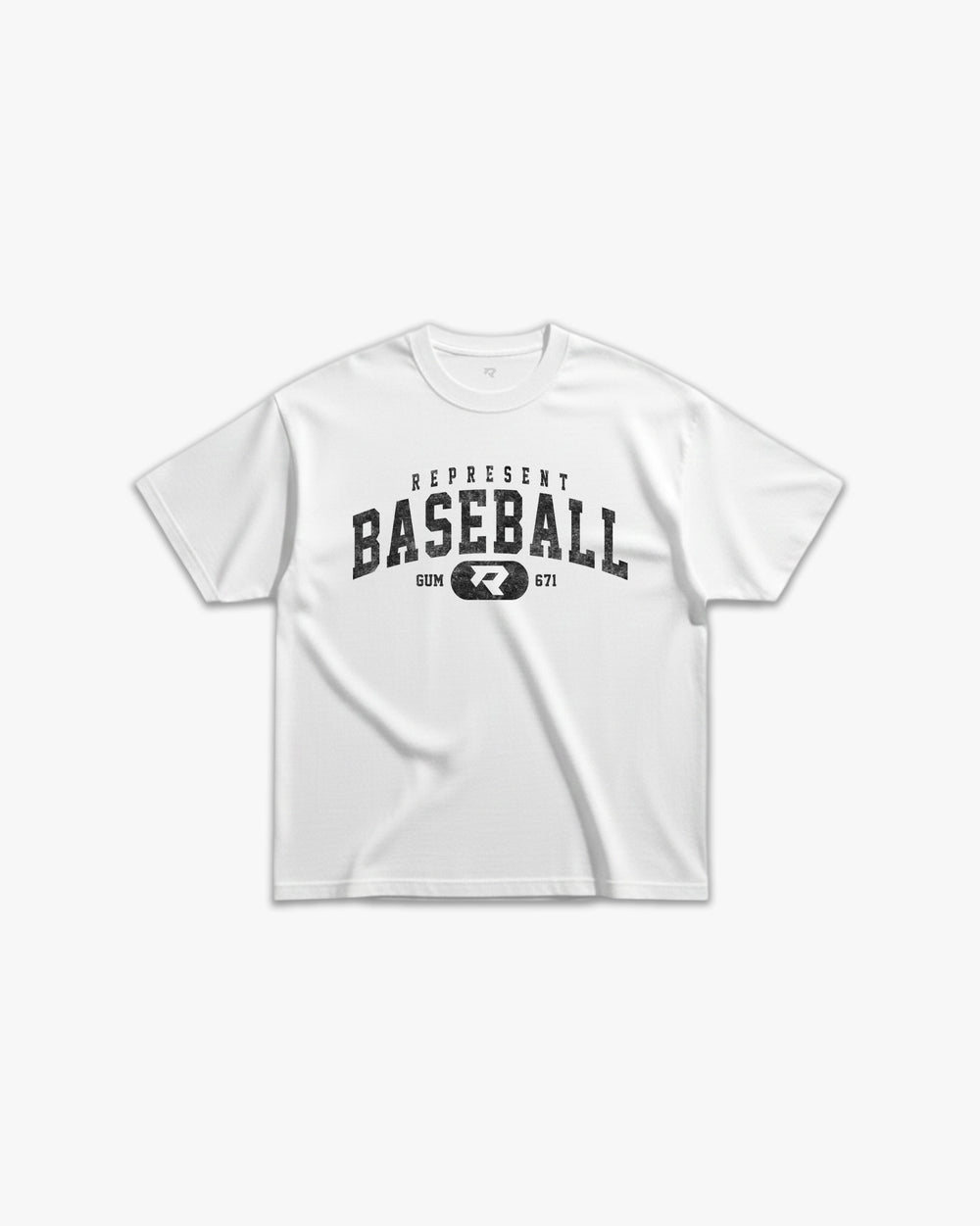 (671) Vintage Varsity Baseball Elite Tee in White/Faded Black - Represent Baseball