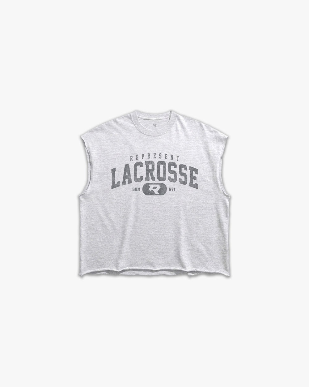 (671) Varsity Lacrosse Raw Gym Cutoff in Ash/Vintage Gray - Represent Lacrosse
