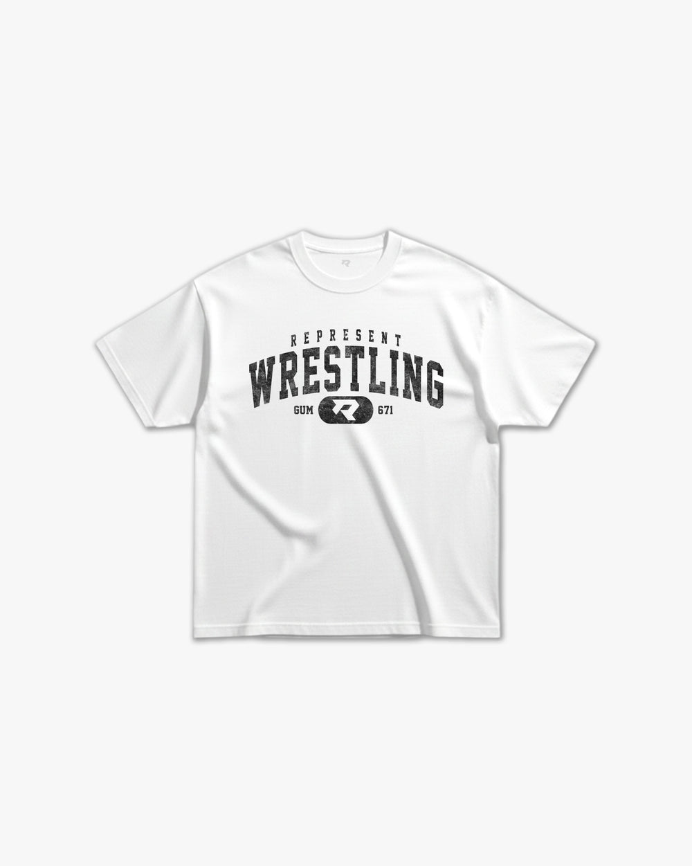(671) Varsity Wrestling Elite Tee in White/Vintage Black - Represent Wrestling