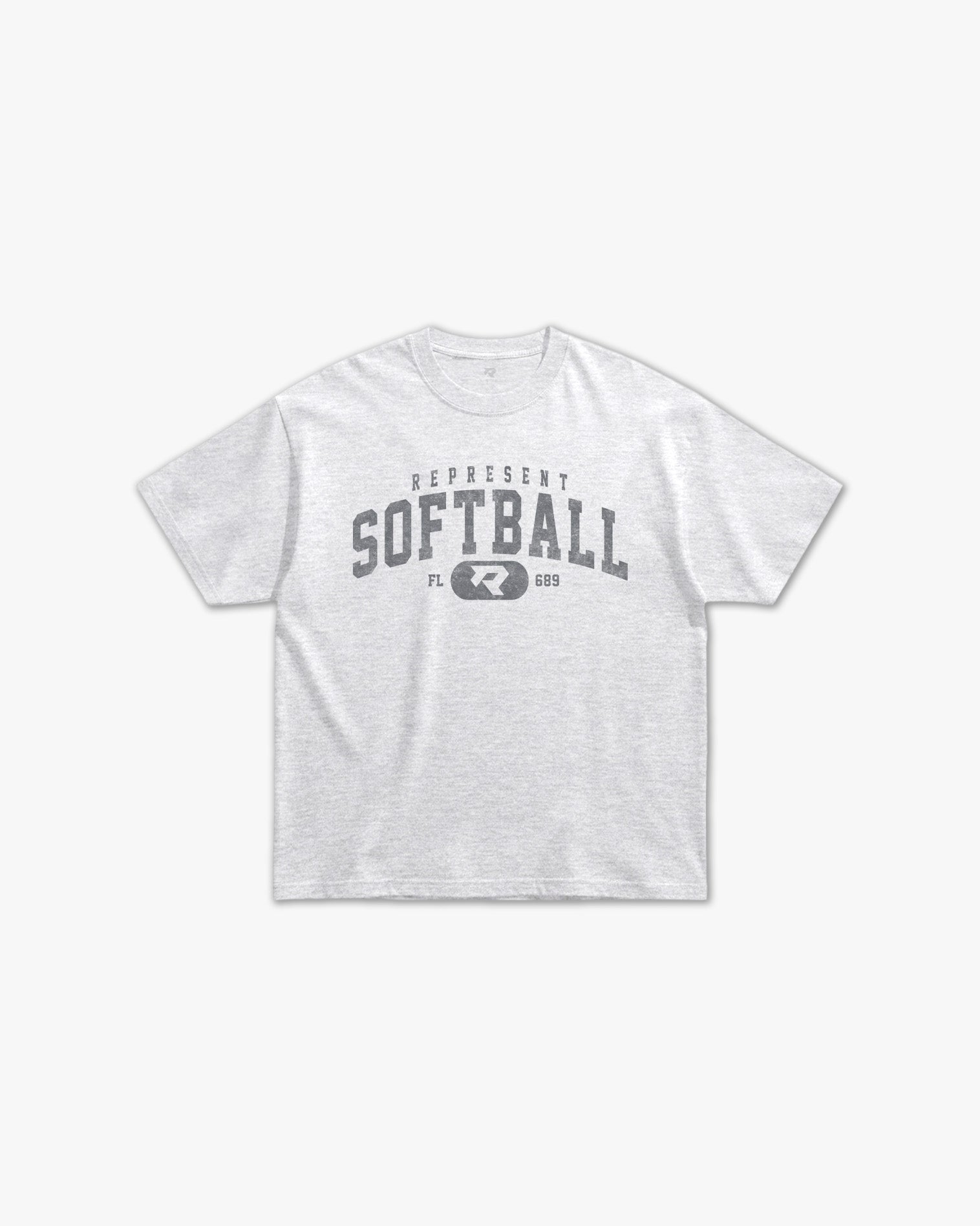 (689) Vintage Varsity Softball Elite Tee in Ash/Faded Storm - Represent Softball