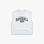 (702) Varsity Baseball Raw Gym Cutoff in White/Vintage Black - Represent Baseball