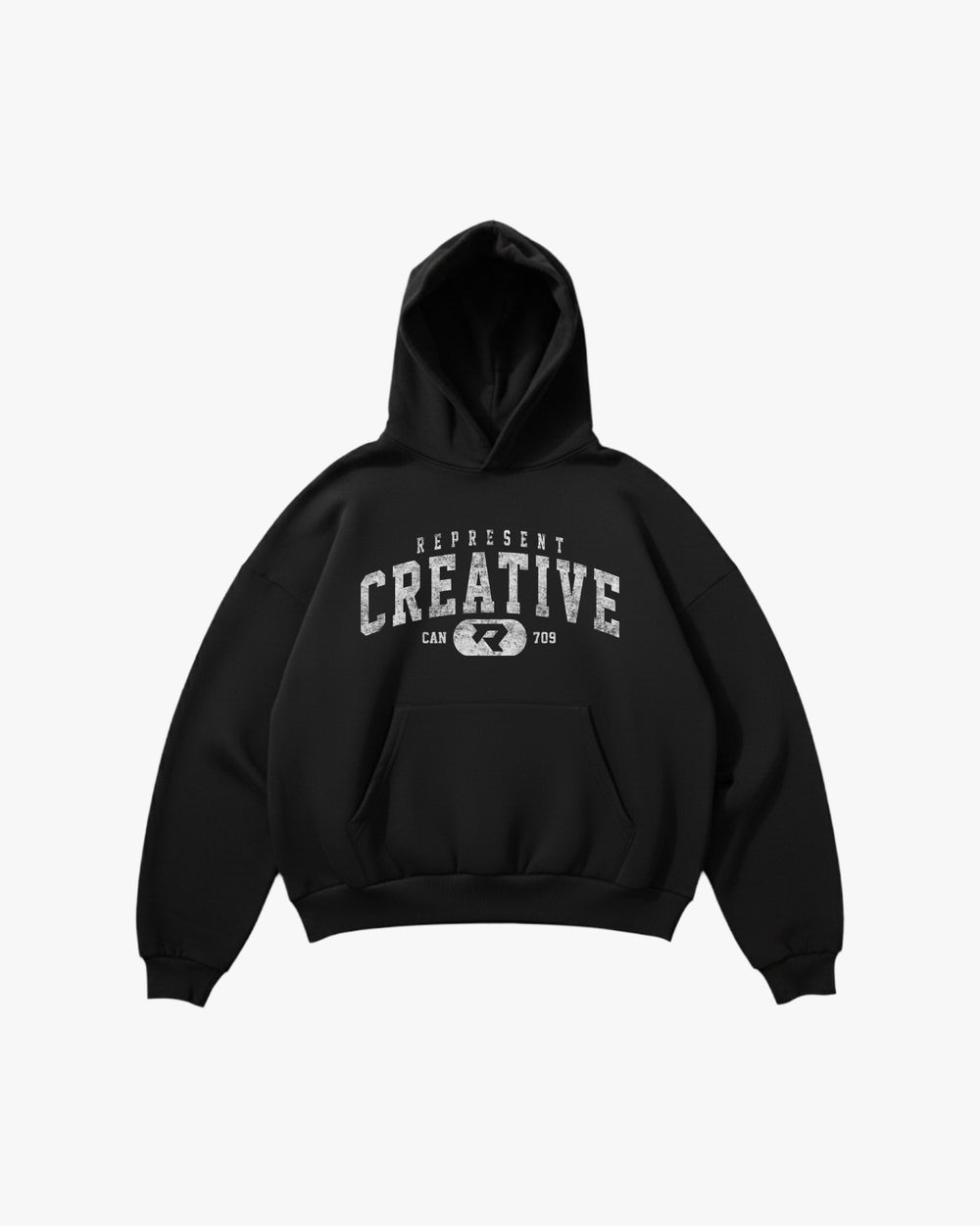 (709) Vintage Varsity Creative Elite Hoodie in Black/Faded White - Represent Creative