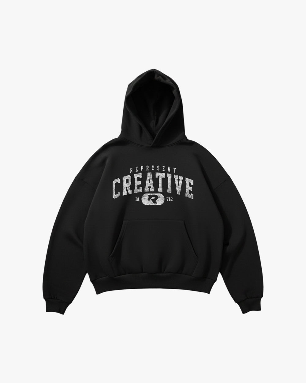 (712) Vintage Varsity Creative Elite Hoodie in Black/Faded White - Represent Creative